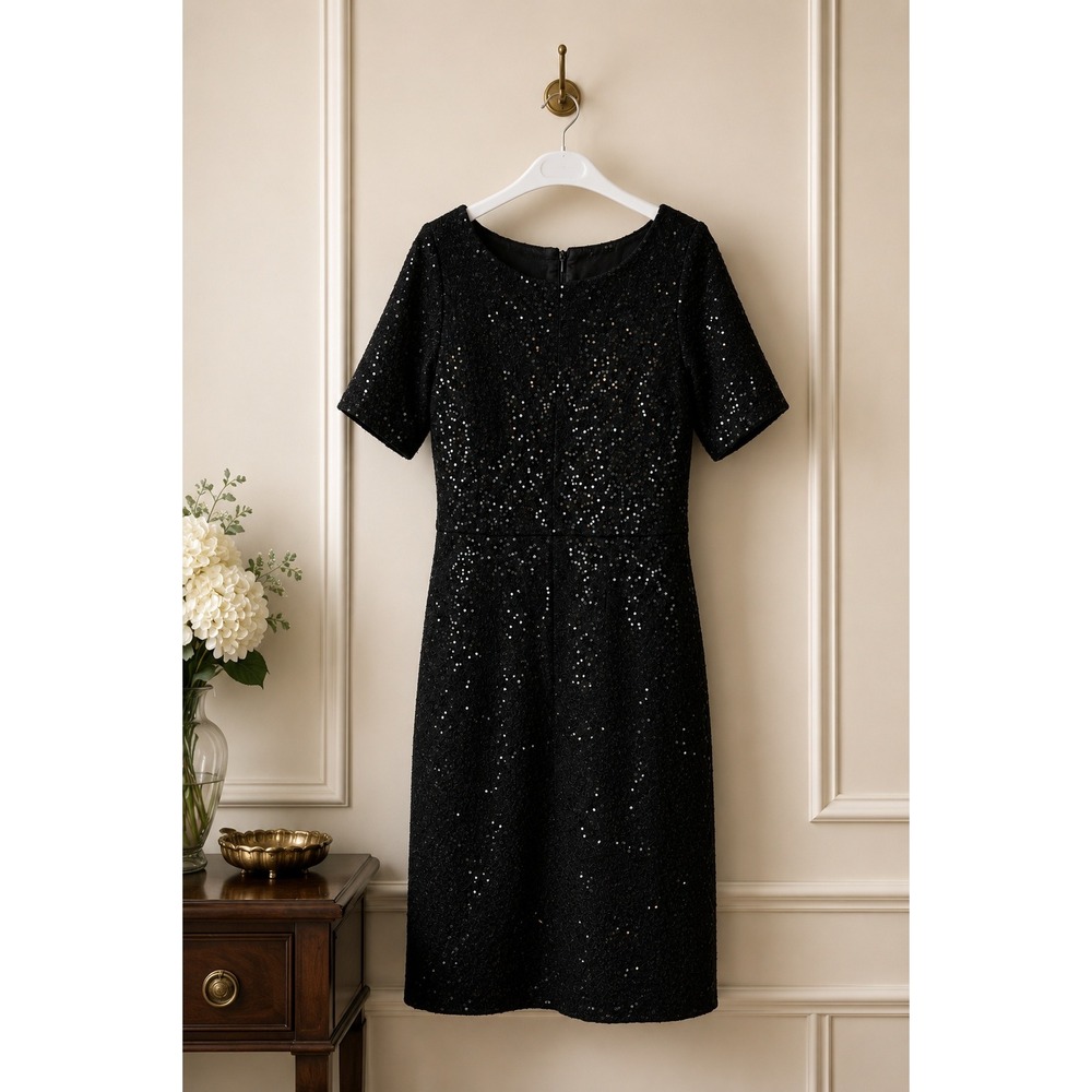 Banana Republic Sequin Cocktail Dress Wool Blend Holiday Party Evening Sheath 12
